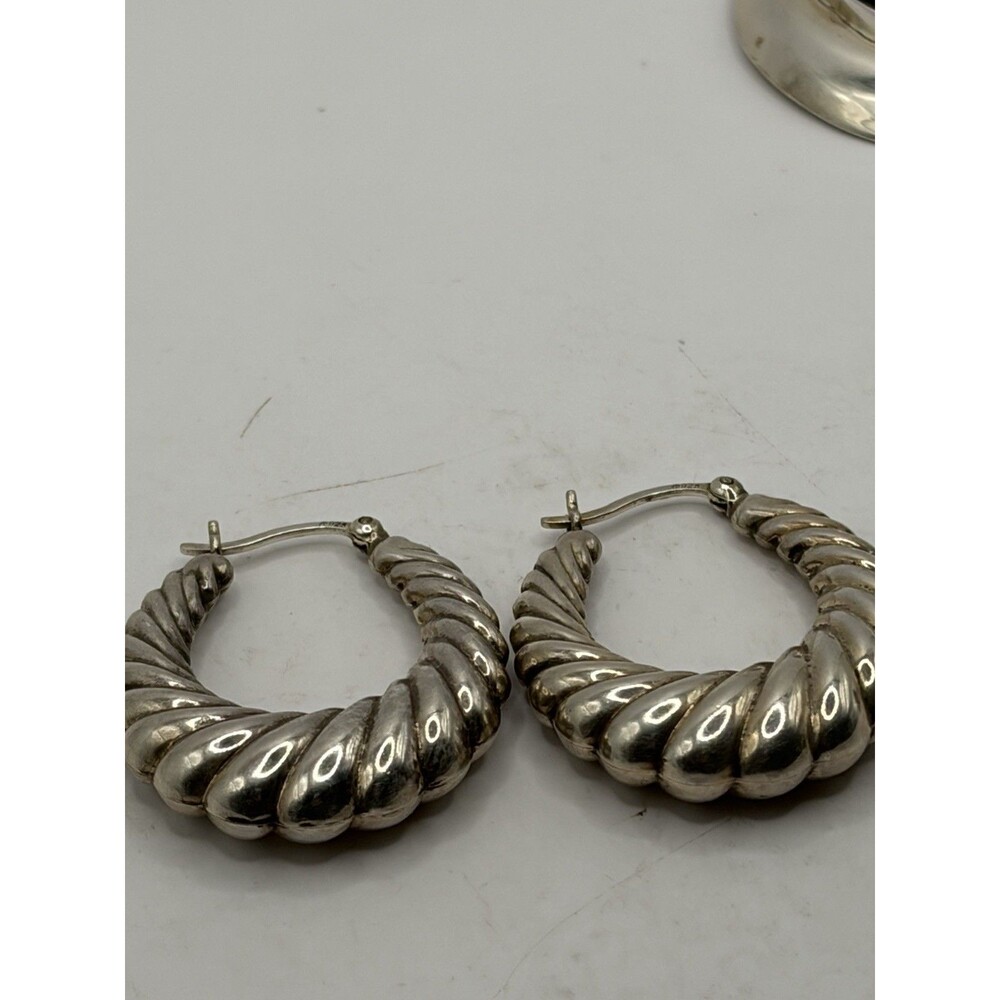 Vintage Sterling Silver Scalloped Earrings, 925,